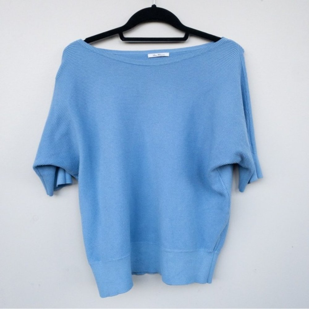 VILA MILANO Powdered Blue Boat Neck Sweater, Ribbed
